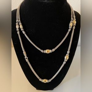 John Hardy Palu Sterling Silver 22k gold hammered stations chain necklace “36”